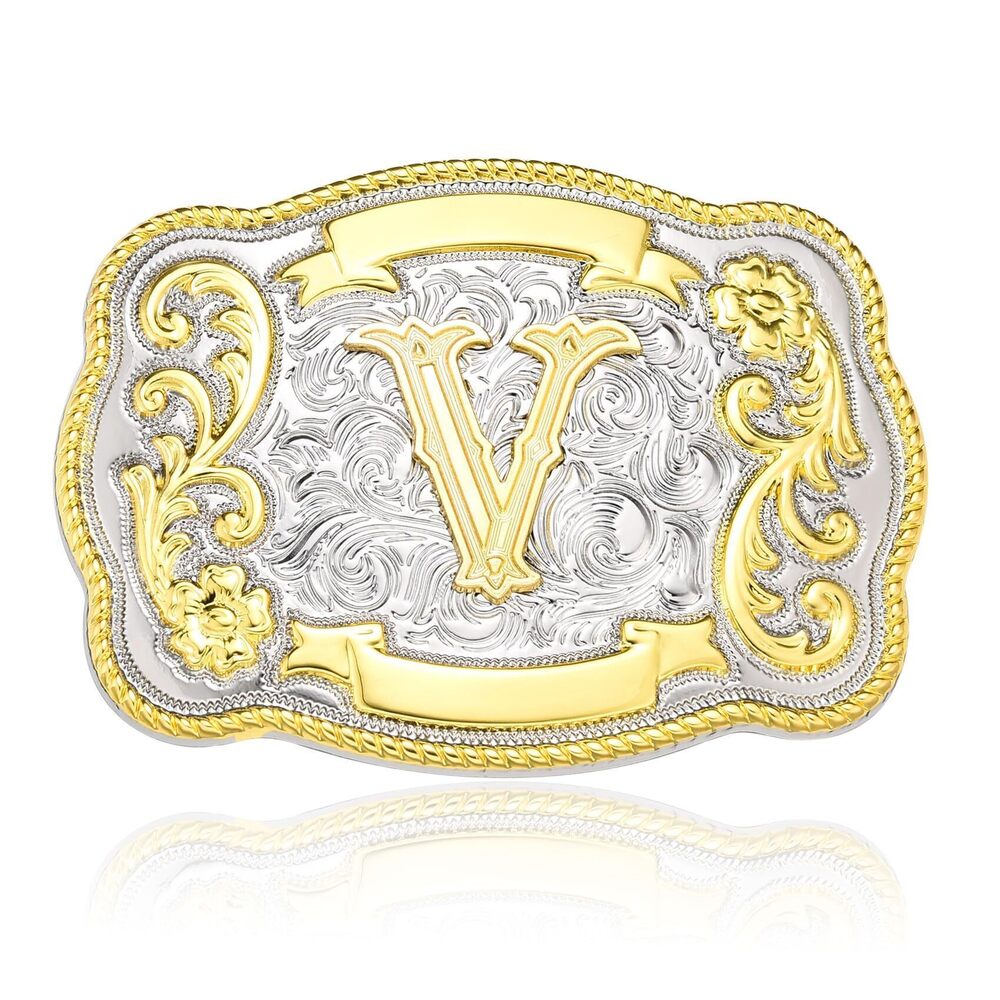 6442 Western Initial Letter ABC to XYZ Belt Buckle , Golden Capital Belt